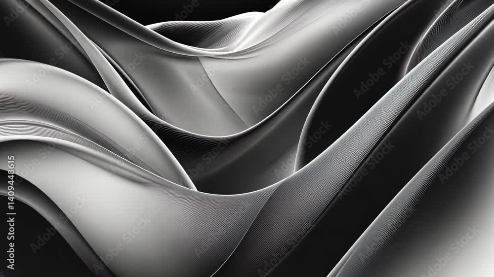 Poster elegant and modern abstract design featuring sleek, flowing curves in black and white, creating smoo