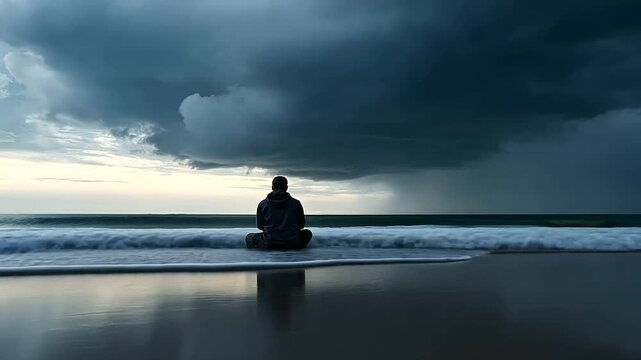 1_A calm person amidst a stormy ocean