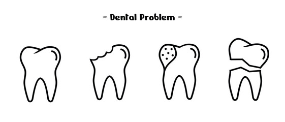 icon set Dental problems, caries, sensitive, broken, editable vector eps 10.