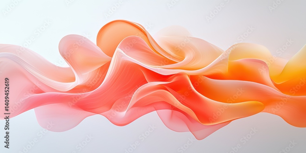 Poster abstract flow of soft peach and coral waves creating a serene atmosphere.