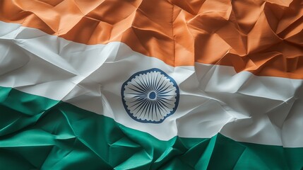 Close-Up Abstract, Gently-Folded Indian Flag with a Textured Fabric and Realistic Lighting