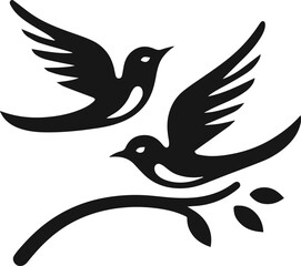 Simple Cute Minimalist Black Silhouette of Bird, Vector Cute Bird Art and Illustration Design