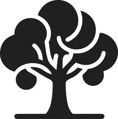 Simple Cute Minimalist Black Silhouette of Tree, Vector Cute Tree Art and Illustration Design