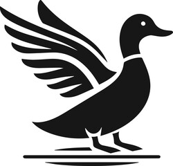 Simple Minimalist Black Silhouette of Duck, Vector Duck Art and Illustration Design, Duck Logo Template