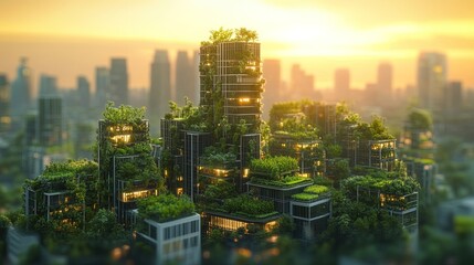 Obraz premium Green Cityscape at Sunset