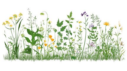 Fototapeta premium Field of small wild Asteraceae blossoms with a vintage tractor in the on transparent png background. Ai generated