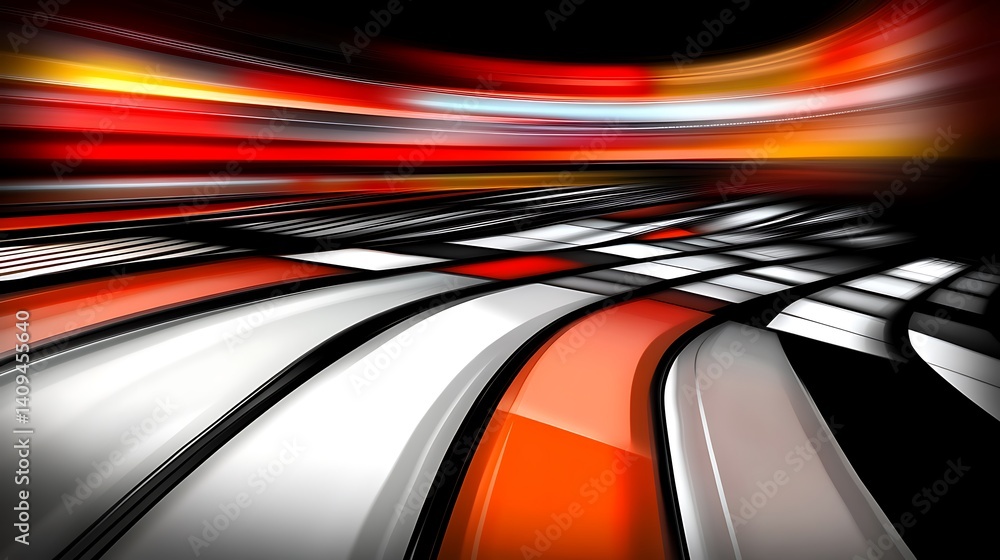 Poster dynamic, abstract representation of motion on a patterned surface.
