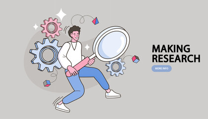 Business entrepreneur with cog wheels. Entrepreneur standing on gear wheels with effective business elements. Project initiation or project execution