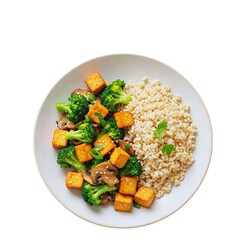 Tofu Broccoli Brown Rice Bowl, Healthy Vegetarian Meal, Tofu Broccoli Brown Rice Bowl, Wholesome Asian-Inspired Dish, Flavorful Plant-Based Lunch, Asian-Inspired Tofu Bowl, Broccoli Mushrooms Tofu, 