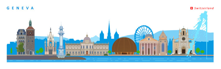 Geneva City landmarks vector illustration, Switzerland.