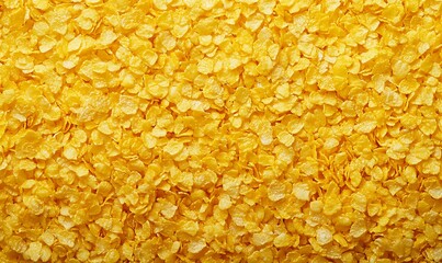 A top view of golden cornflakes, a breakfast scene