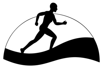 Black Silhouette Of Woman Jogging Running Outdoors Across Wavy Terrain Under Sky Exercise And Wellness Concept, woman, running, jogging, silhouette, black, vector, illustration, exercise, workout, fit