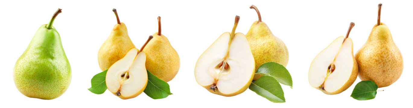 set of pear fruit isolated on the transparent background