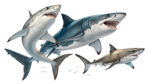 set of sharks Isolated on White Background