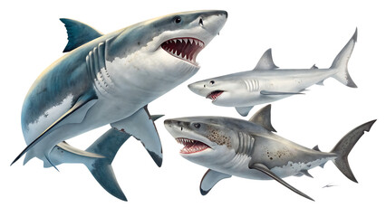 Set Sharks Isolated White Background