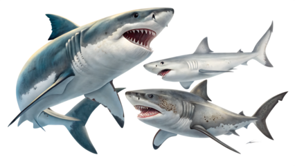 set of sharks Isolated on White Background