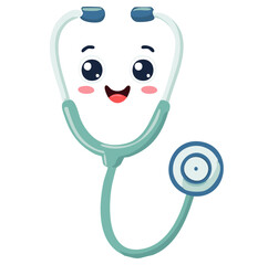 Cute Cartoon Stethoscope Character with Smiling Face and Blush Cheeks on White Background

