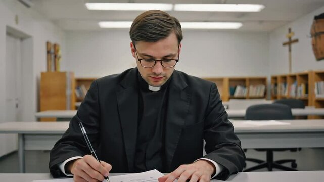 Priest in a class.