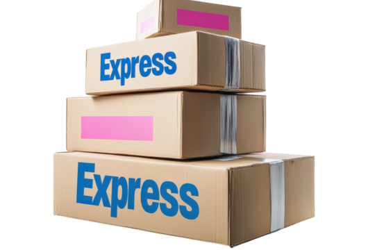 Fast Express Delivery Packages Stacked High Ready for Shipment Black on transparent background