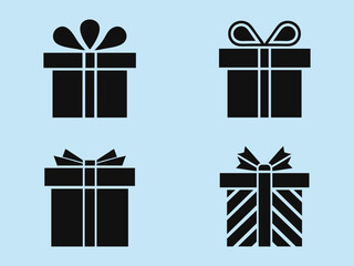 Gift Box Icons – Flat Silhouette Present Icons with Ribbon and Bow
