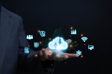  In a futuristic world driven by digital technology, businesses rely on cloud infrastructure to store and transfer data securely, using AI-powered solutions to connect global
