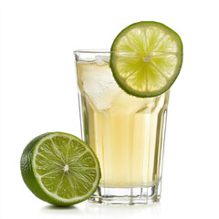 A glass of lime soda with a lime wheel