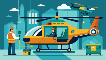 Each air taxi undergoes regular maintenance and safety checks ensuring that all systems are functioning properly and minimizing the risk of inflight malfunctions.. Vector illustration