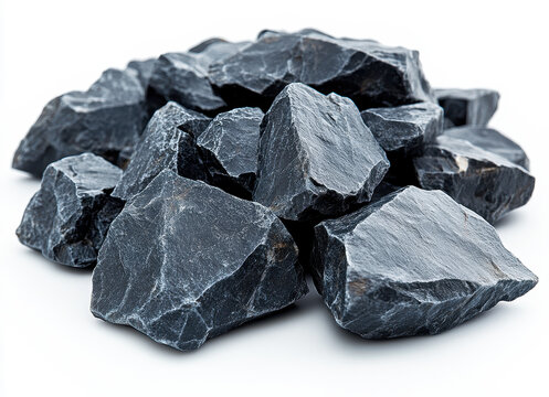 High-Quality Image of Black Rough Lead Ore Rocks On White Background