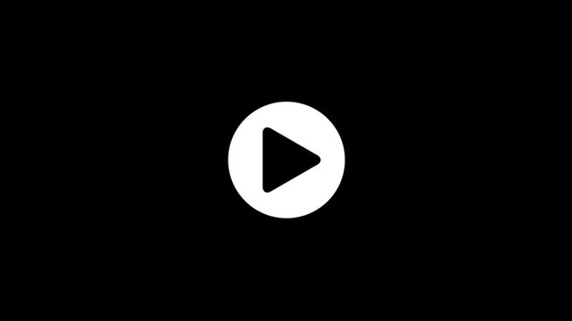 Play button icon animated on black background in 4k motion.