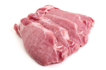 Fresh raw pork meat steaks, isolated on white background.