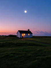Rural cottage under the moonlight