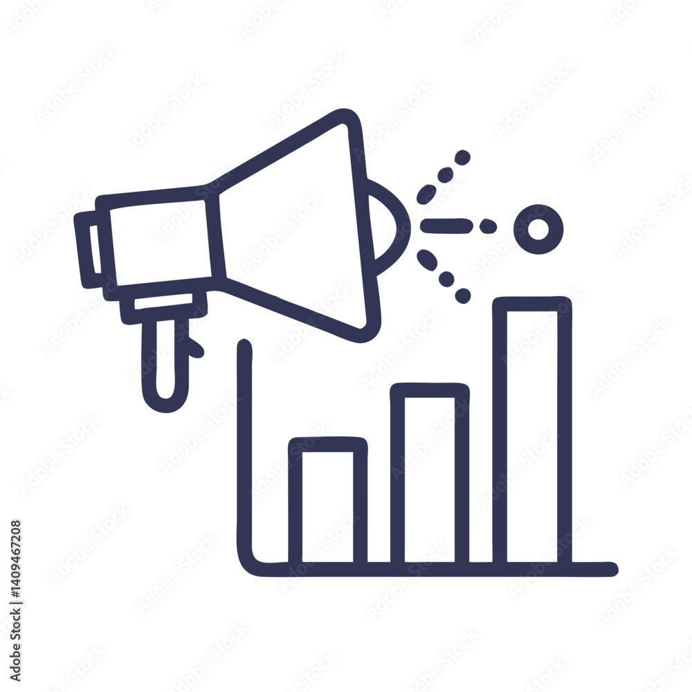 Poster analytics icon with megaphone – data marketing and promotion symbol