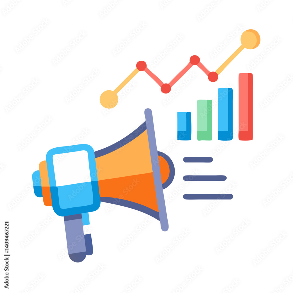 Poster analytics icon with megaphone – data marketing and promotion symbol