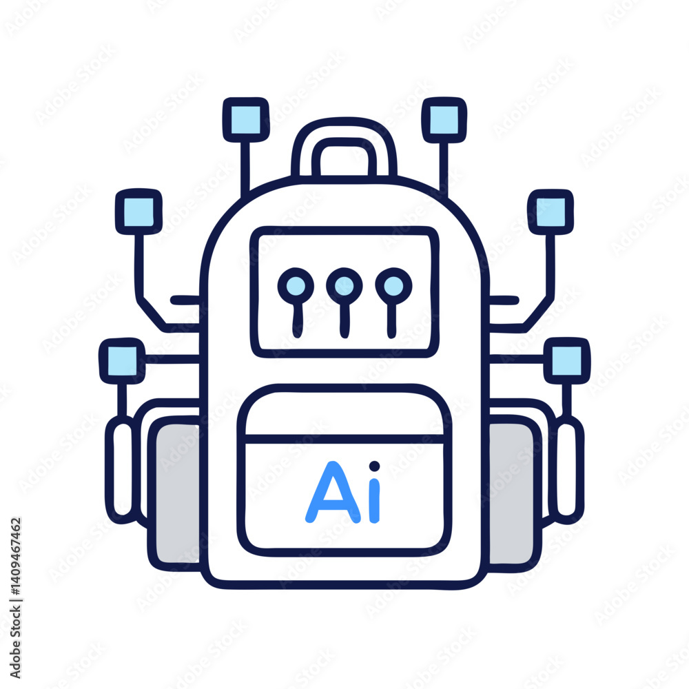 Poster ai backpack icon with circuit design – futuristic artificial intelligence symbol