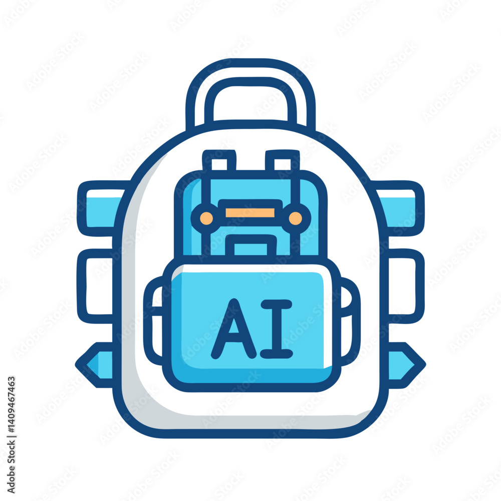 Poster AI Backpack Icon with Circuit Design – Futuristic Artificial Intelligence Symbol
