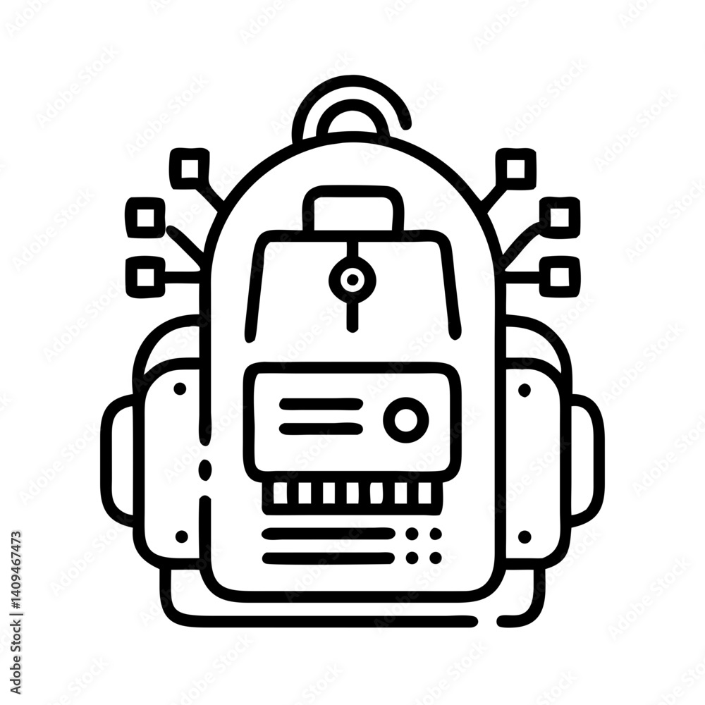 Poster AI Backpack Icon with Circuit Design – Futuristic Artificial Intelligence Symbol