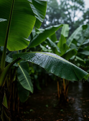 Close - up of banana leaf with water droplets