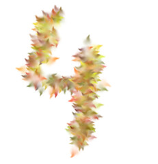Digit 4 Formed by Autumn Leaves, Soft Focus, Warm Colors, Isolated Background