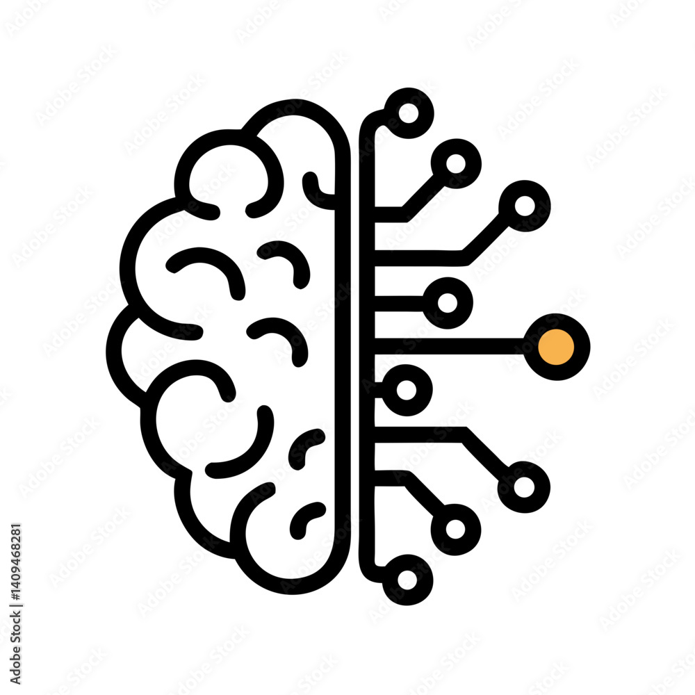 Aufkleber Brain Half Circuit Icon Representing Artificial Intelligence and Cognitive Computing