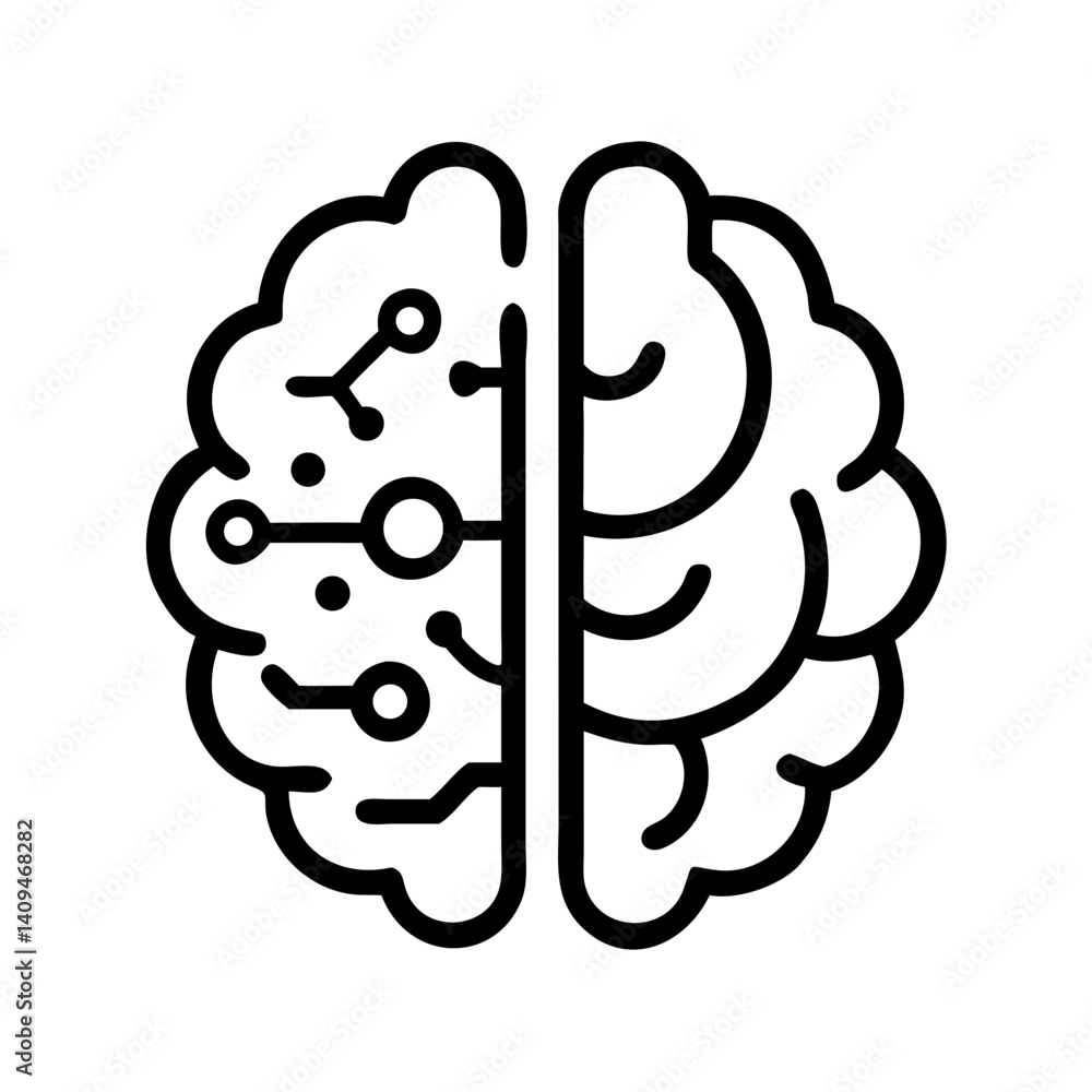 Poster Brain Half Circuit Icon Representing Artificial Intelligence and Cognitive Computing