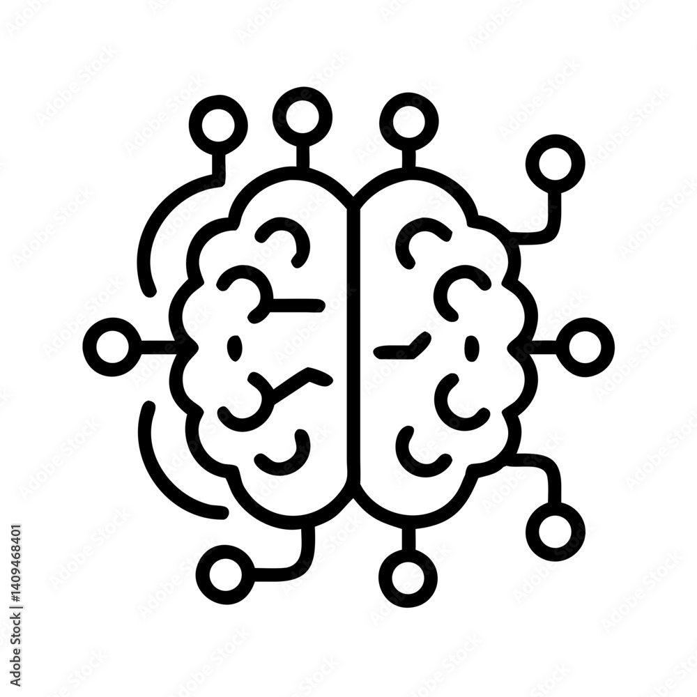 Aufkleber Brain with Nodes Icon Representing Neural Network and AI Processing