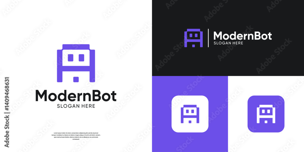 Poster abstract letter a bot logo design. abstract virtual assistant robot tech logo.