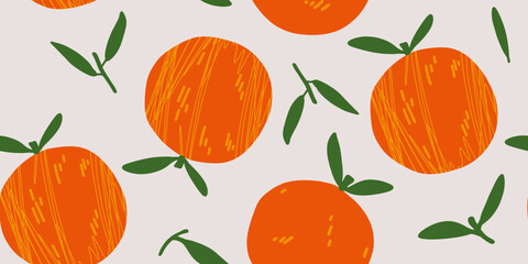 Orange Fruit Pattern. Seamless pattern. Hand drawn style.
