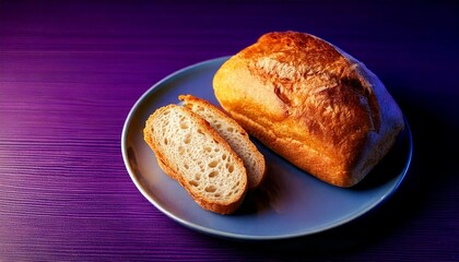Naklejka premium single french loaf bread at plate at side background