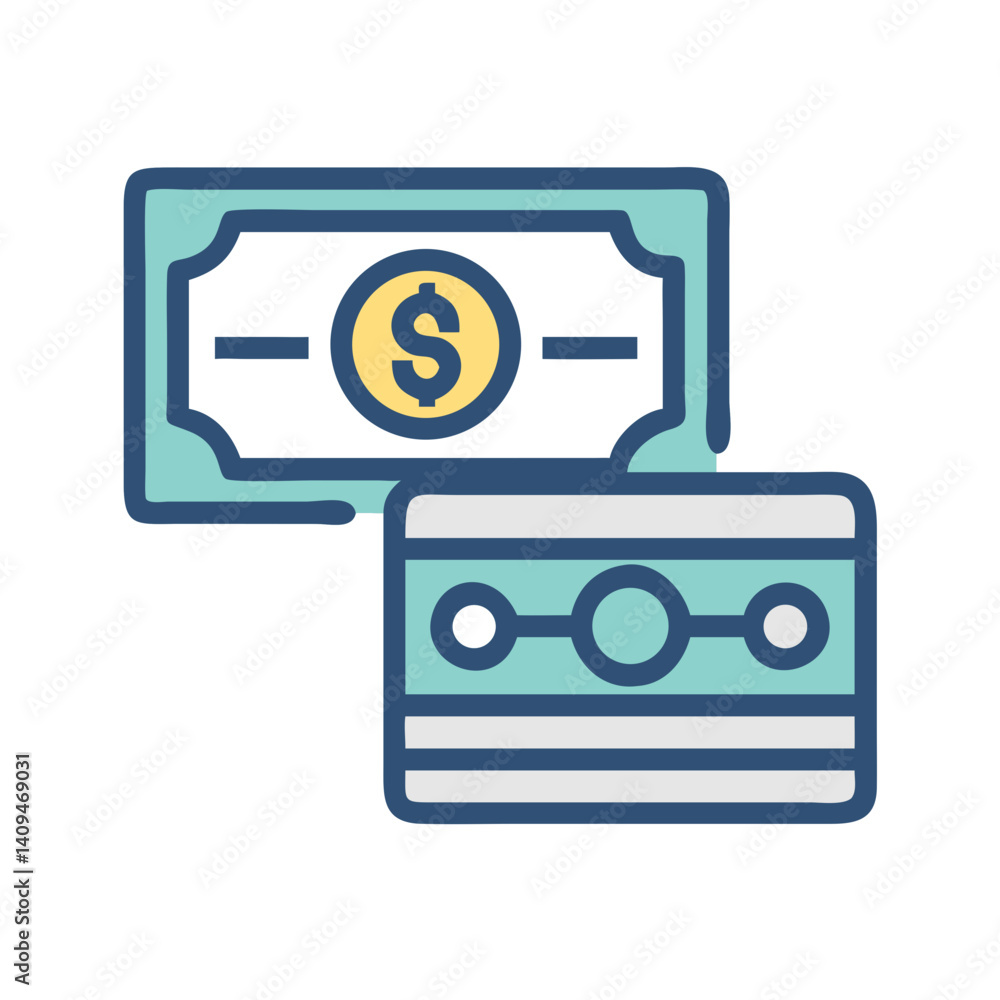 Poster cash and credit card icon representing payment methods and financial transactions