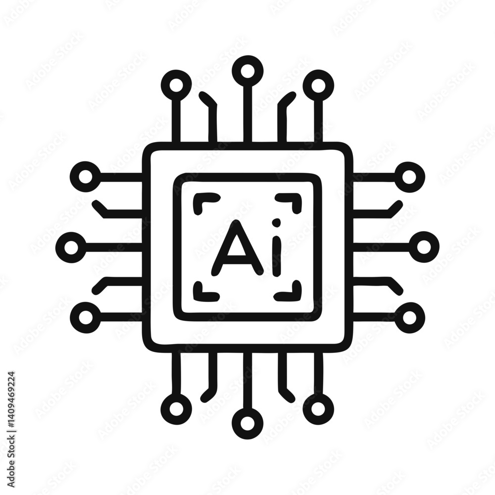Poster chip circuit board icon representing integrated technology and system connectivity