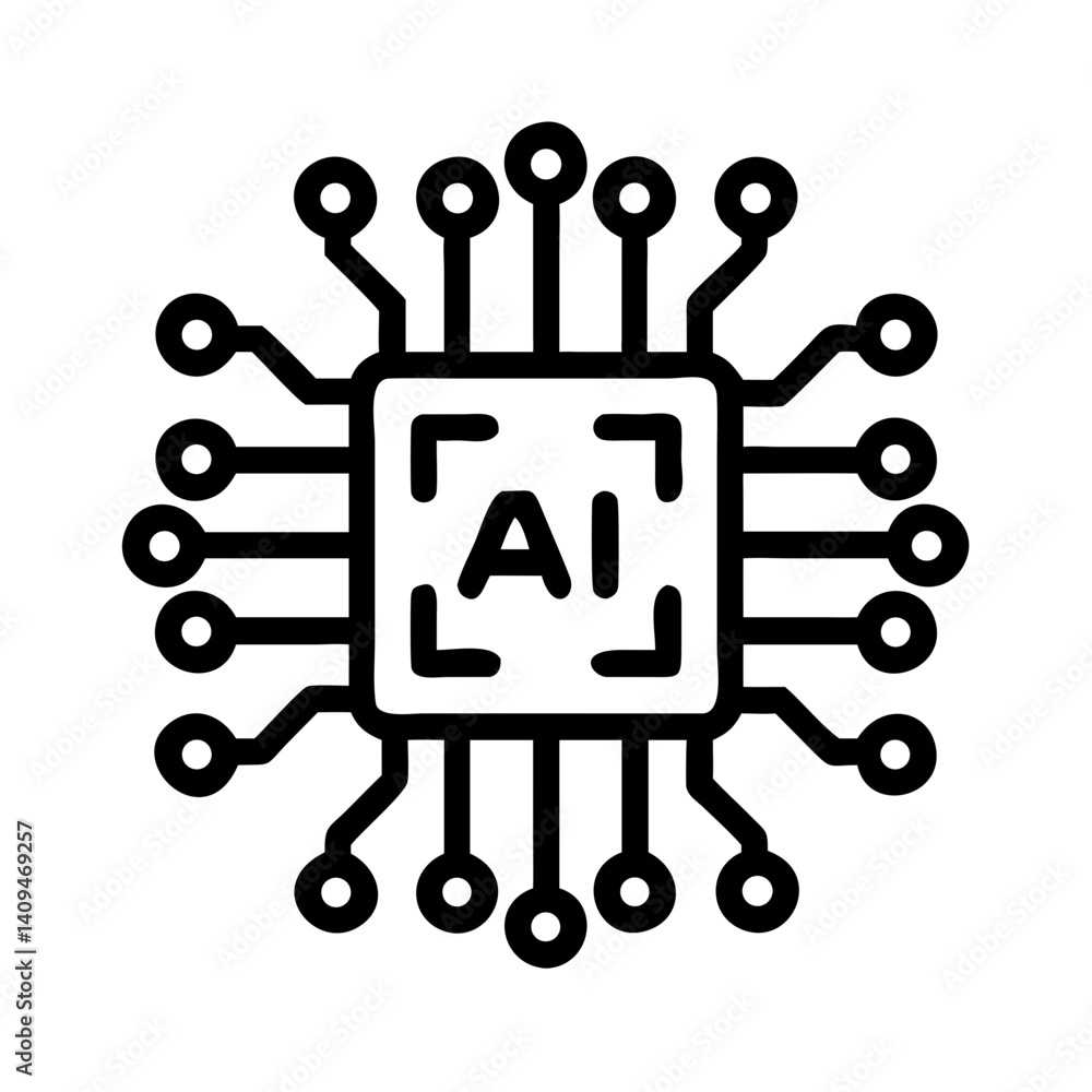 Poster chip circuit board icon representing integrated technology and system connectivity