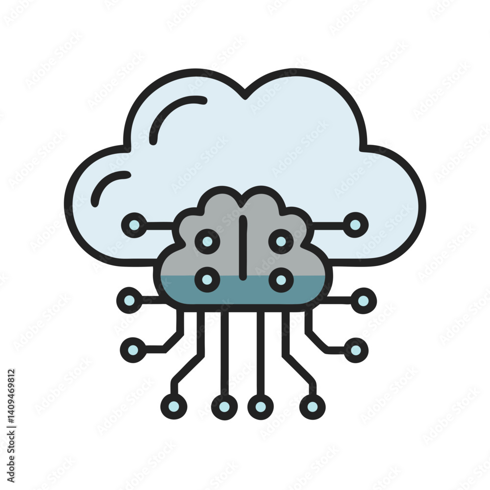 Fototapete Cloud Icon with Circuits Representing AI Cloud Computing and Digital Infrastructure