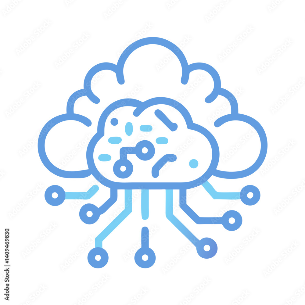 Leinwandbilder Cloud in Neural Network Icon Representing AI Cloud Computing and Data Processing