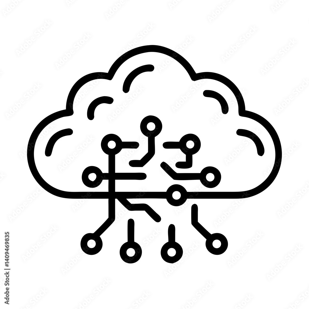 Fototapete cloud in neural network icon representing ai cloud computing and data processing